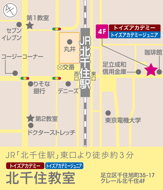 トイズアカデミー北千住教室のアクセスマップ